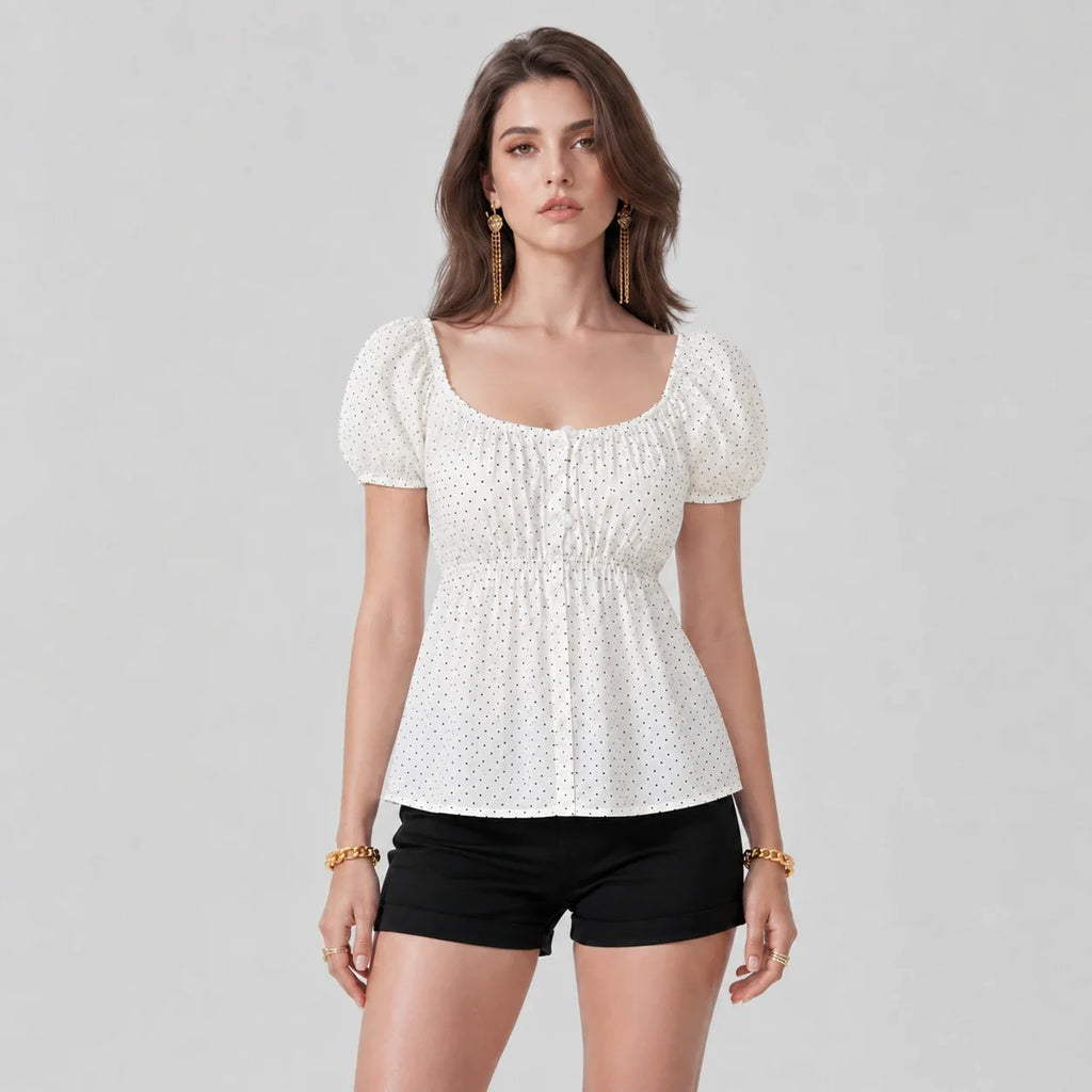 Polka Dot Puff Sleeve Top WHD0606190