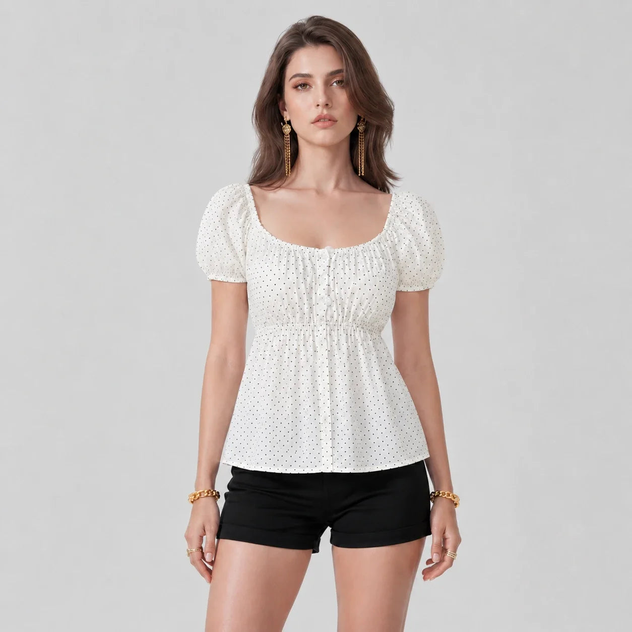 Polka Dot Puff Sleeve Top WHD0606190