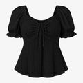Eyelet Drawstring Puff Sleeve Top WHD0606191