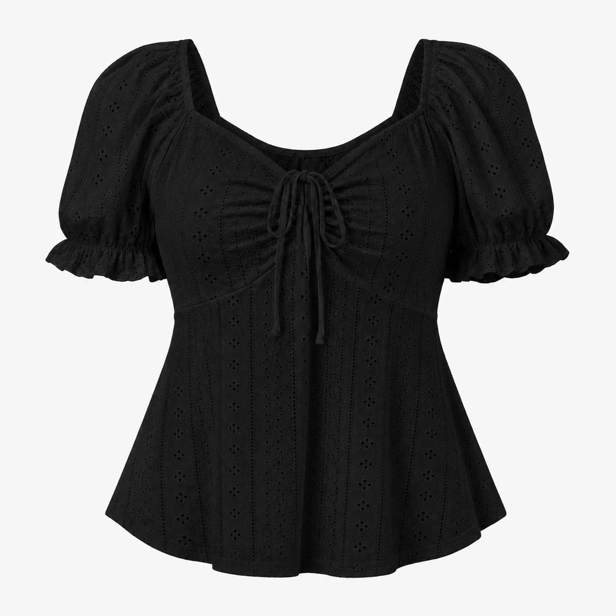Eyelet Drawstring Puff Sleeve Top WHD0606191