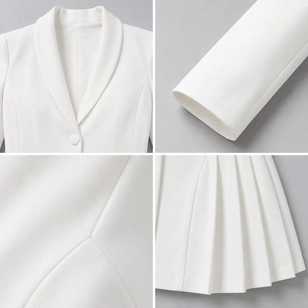 White Pleated Blazer Dress WHD0606192