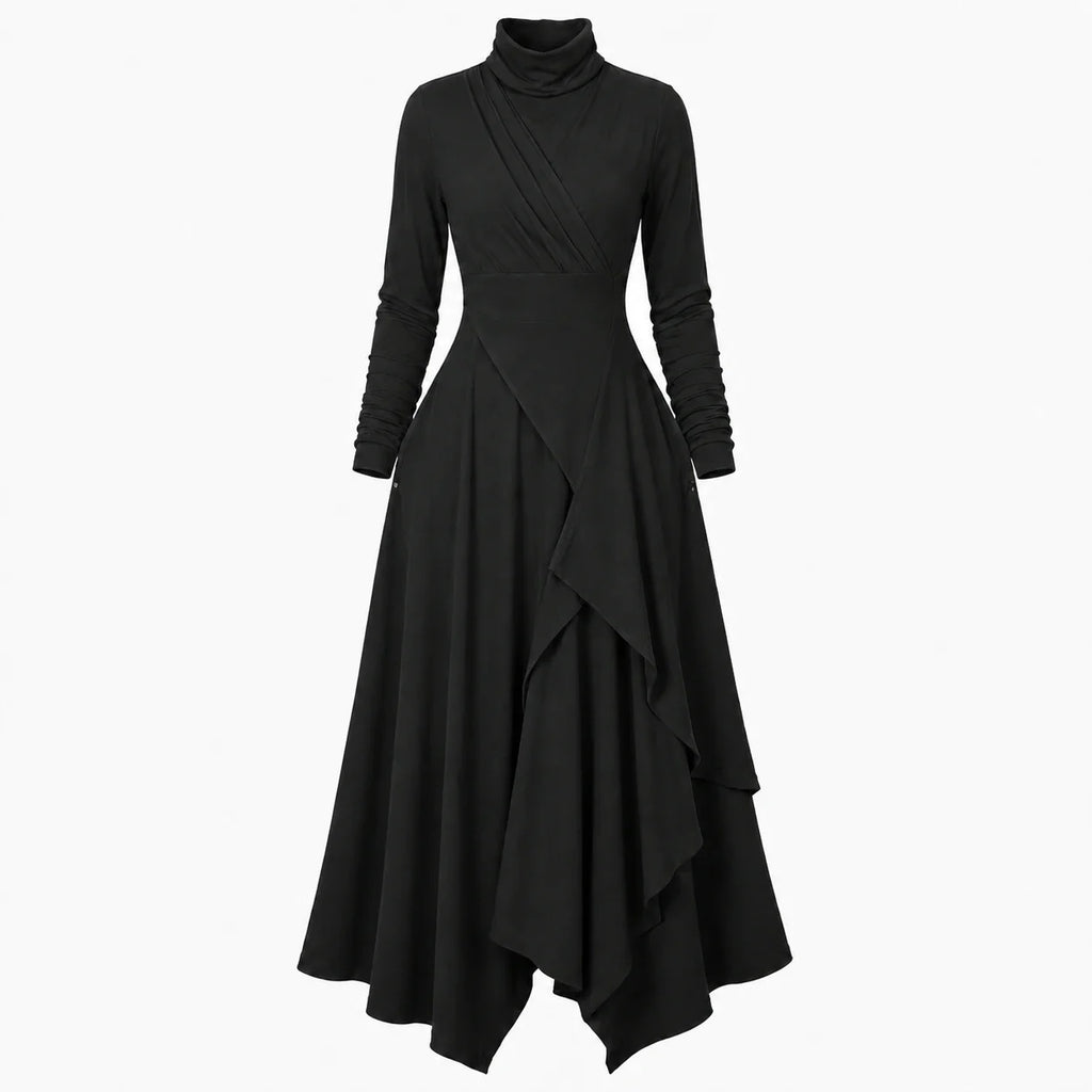 Asymmetric Turtleneck Maxi Dress WHD0606193