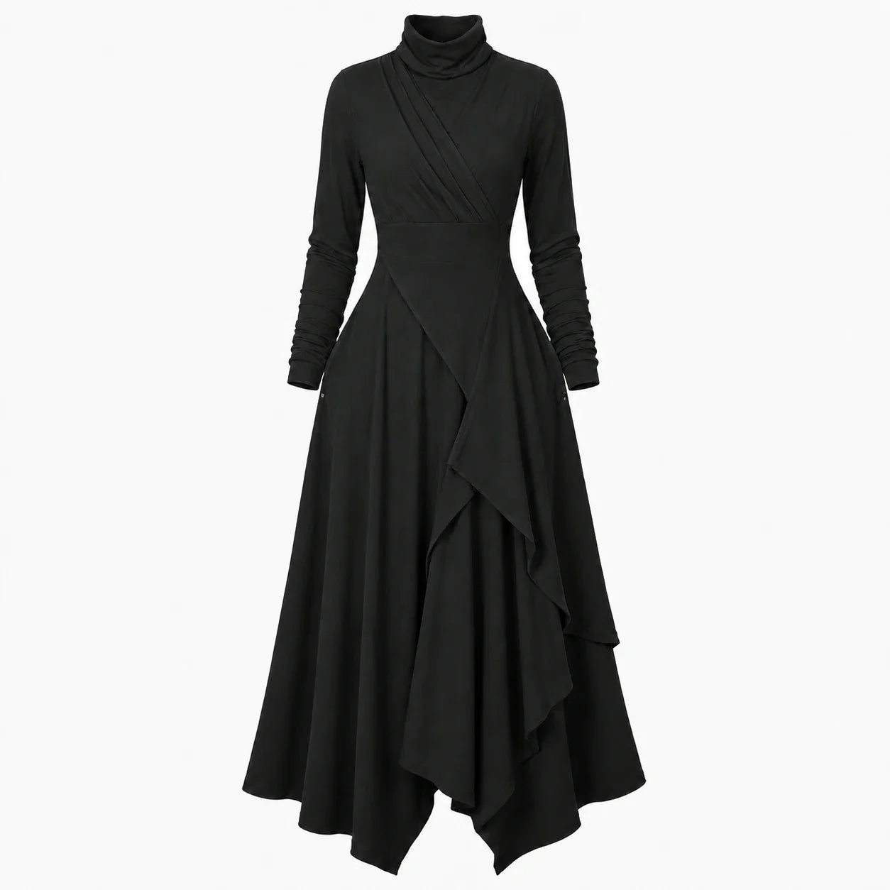 Asymmetric Turtleneck Maxi Dress WHD0606193