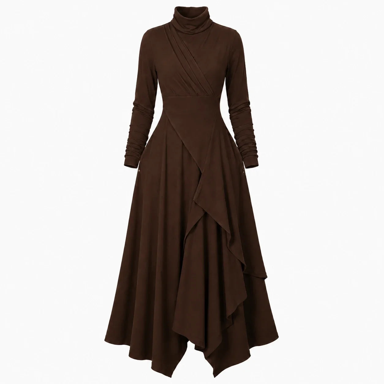 Asymmetric Turtleneck Maxi Dress WHD0606193