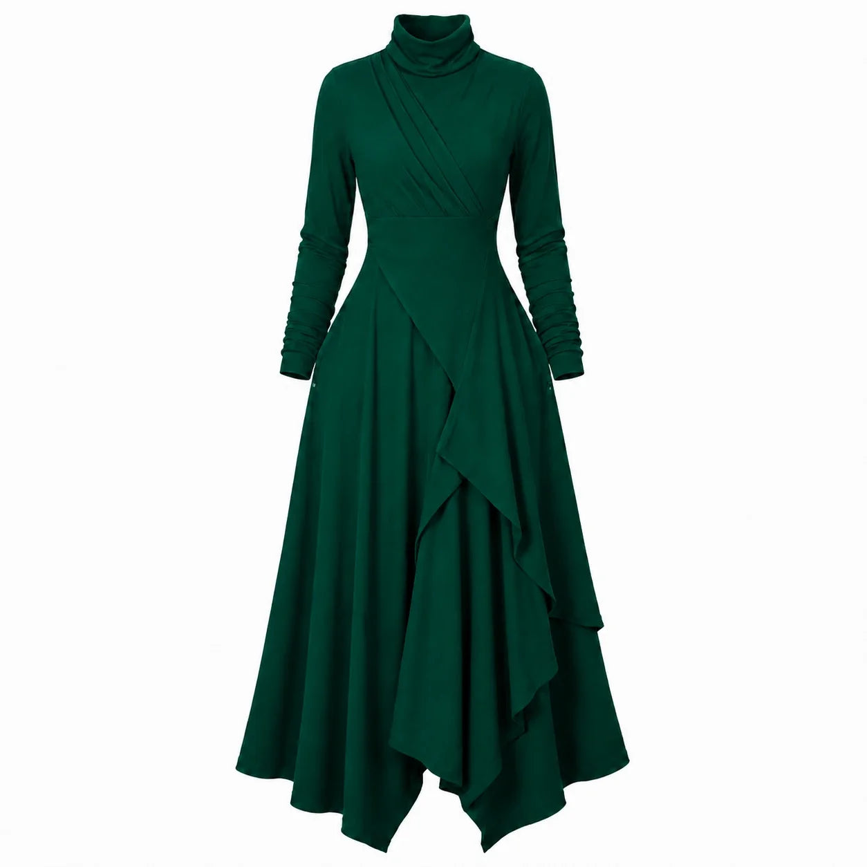 Asymmetric Turtleneck Maxi Dress WHD0606193