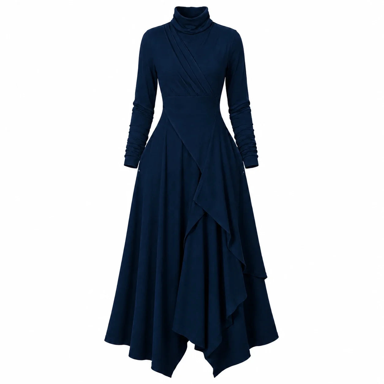Asymmetric Turtleneck Maxi Dress WHD0606193