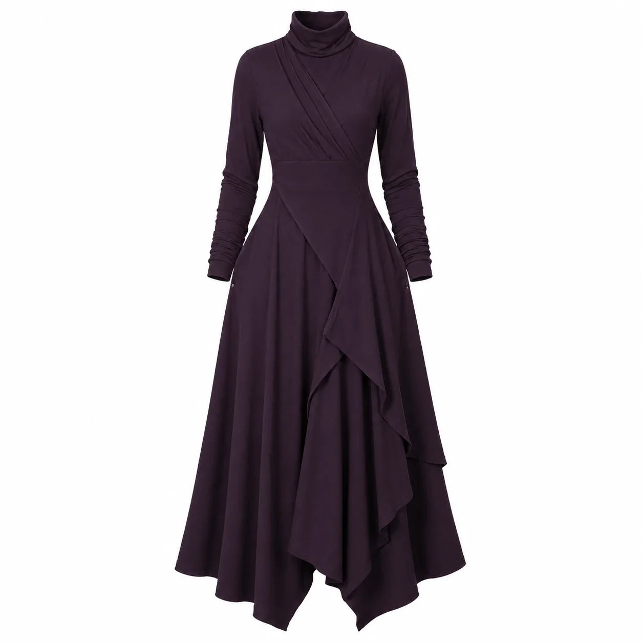 Asymmetric Turtleneck Maxi Dress WHD0606193