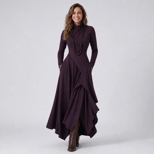 Asymmetric Turtleneck Maxi Dress WHD0606193