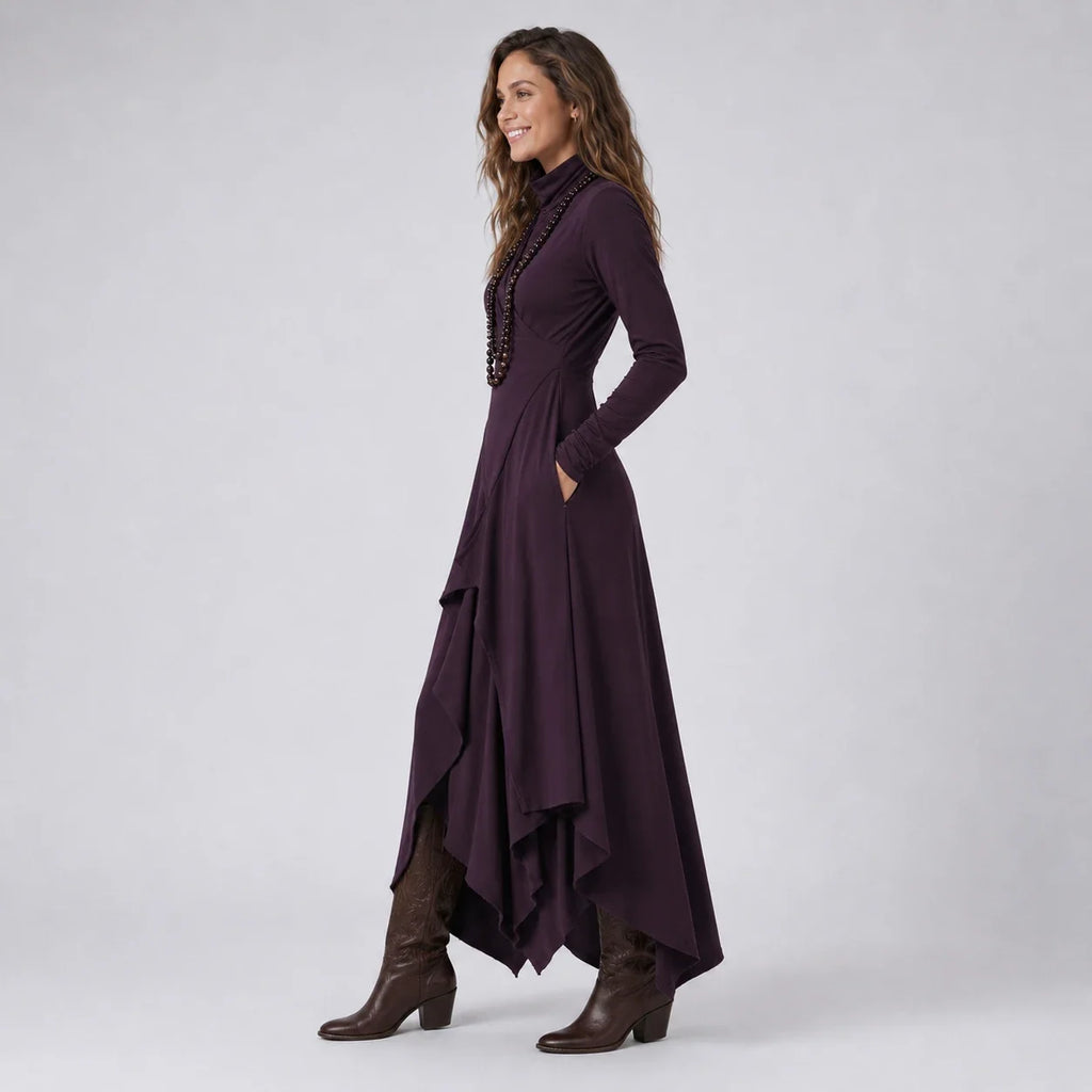 Asymmetric Turtleneck Maxi Dress WHD0606193