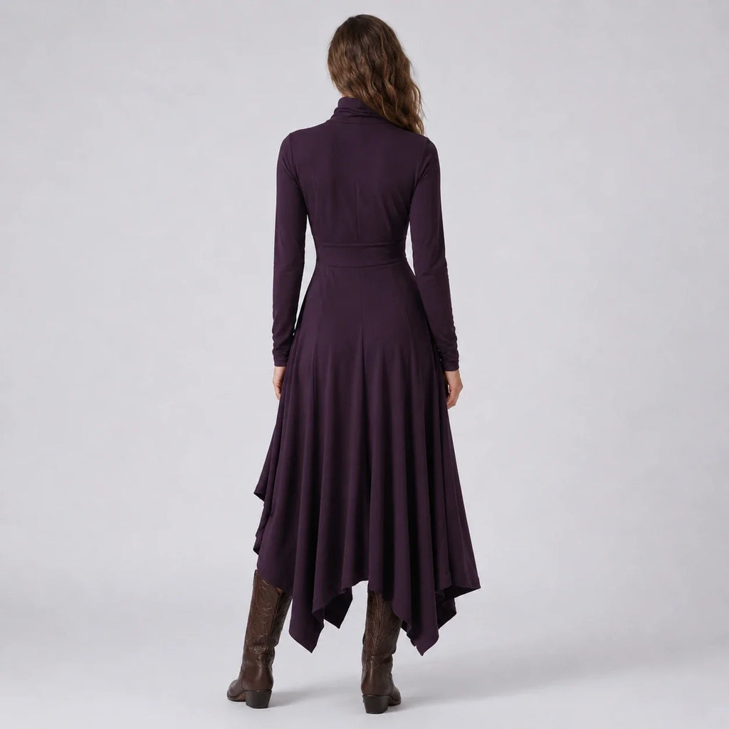 Asymmetric Turtleneck Maxi Dress WHD0606193