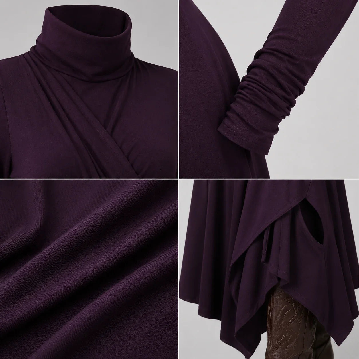 Asymmetric Turtleneck Maxi Dress WHD0606193