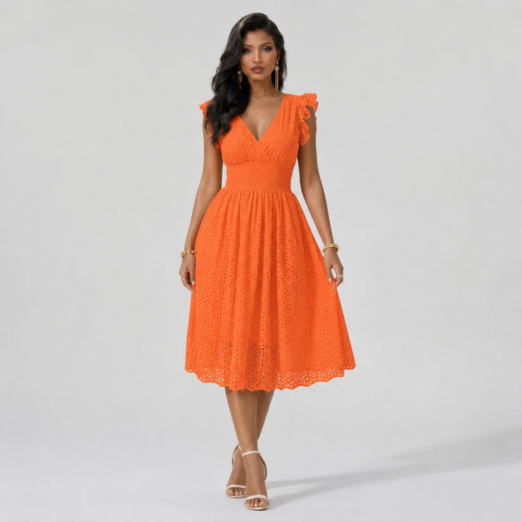 Eyelet Smocked Midi Dress WHD0606196