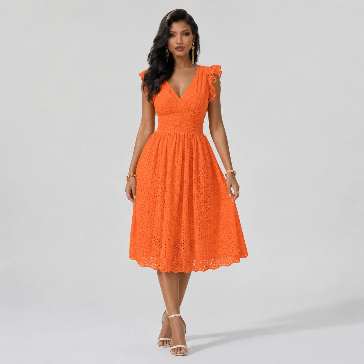 Eyelet Smocked Midi Dress WHD0606196