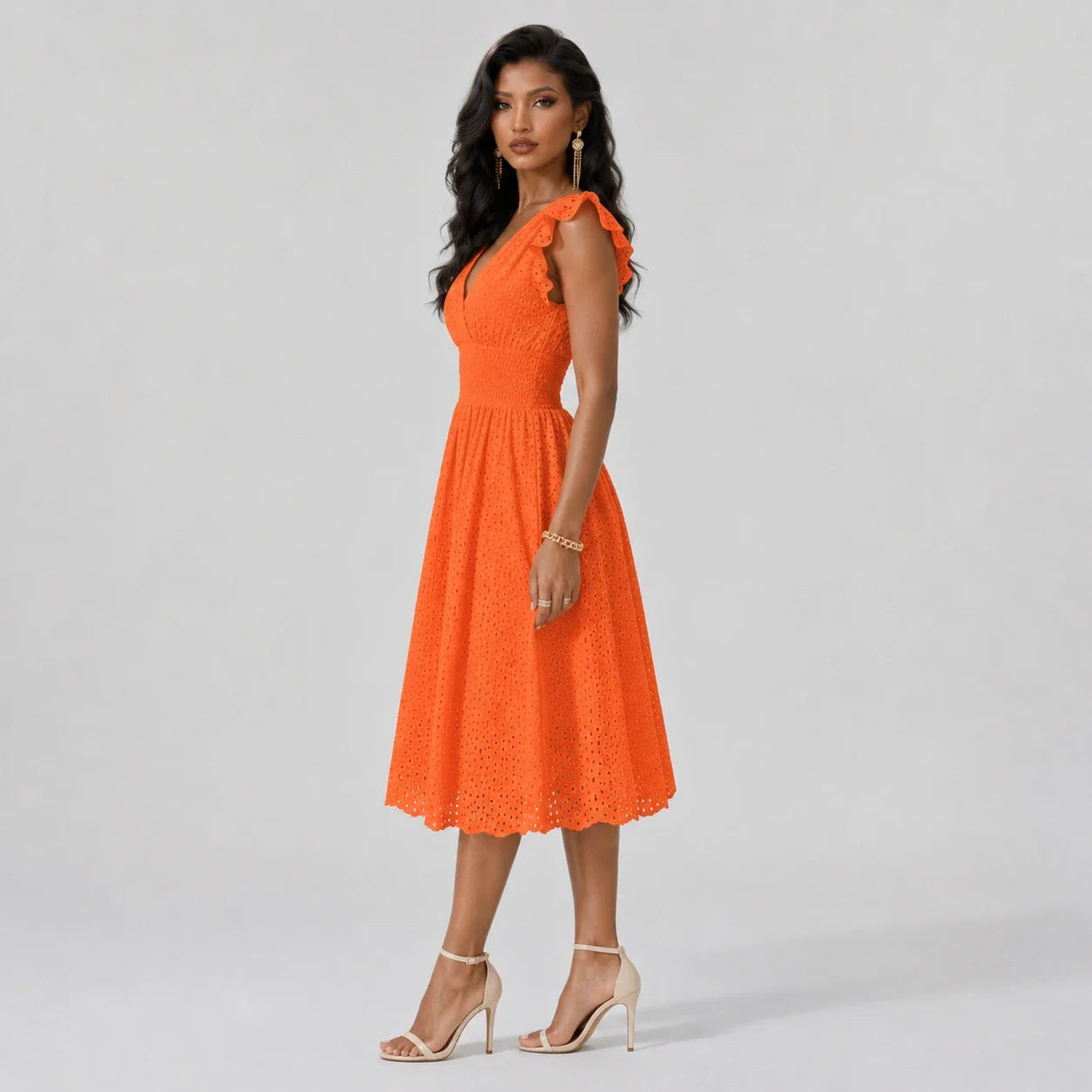 Eyelet Smocked Midi Dress WHD0606196