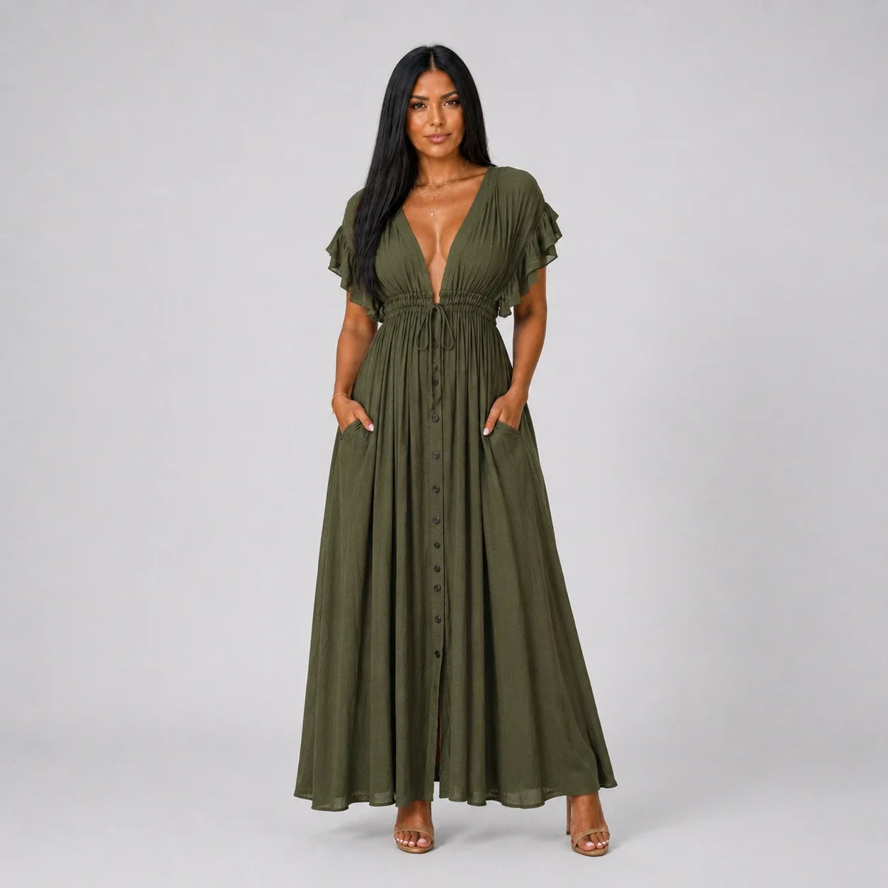 Ruffle Sleeve Maxi Dress WHD0606198