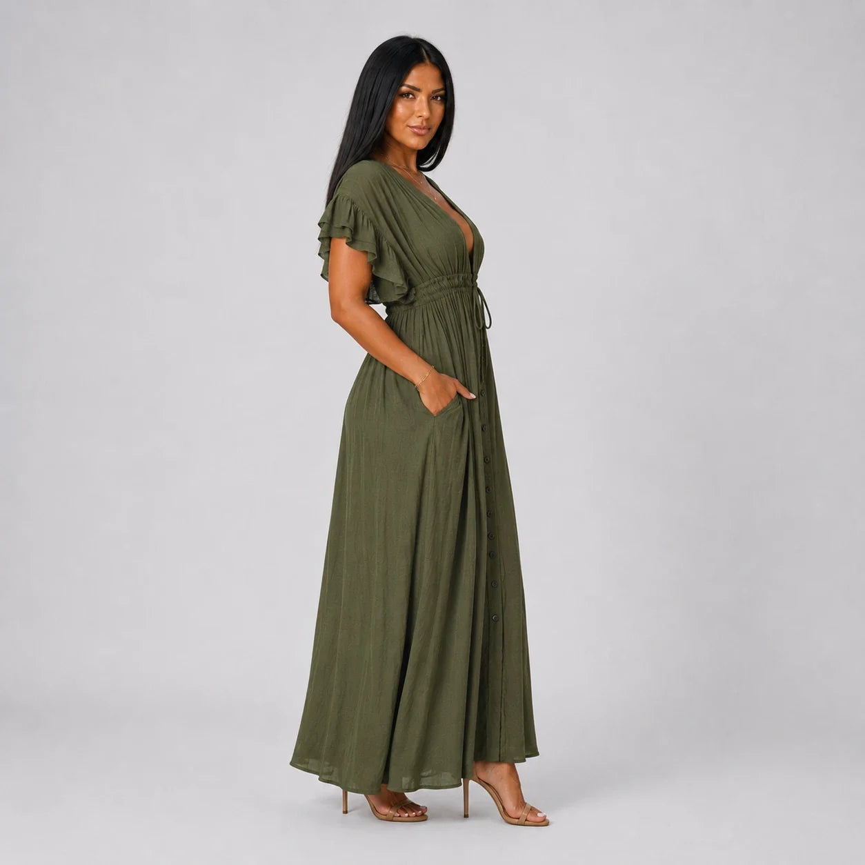 Ruffle Sleeve Maxi Dress WHD0606198