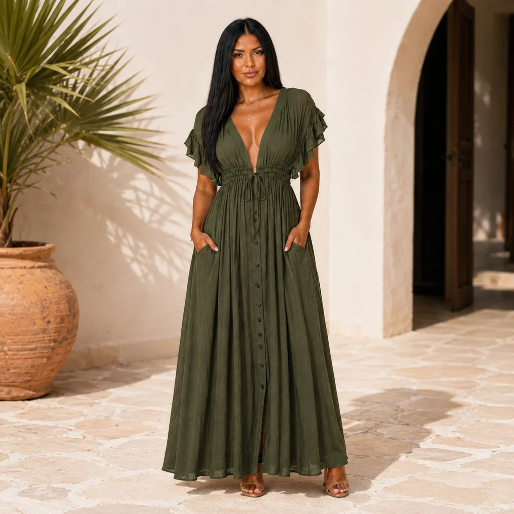 Ruffle Sleeve Maxi Dress WHD0606198