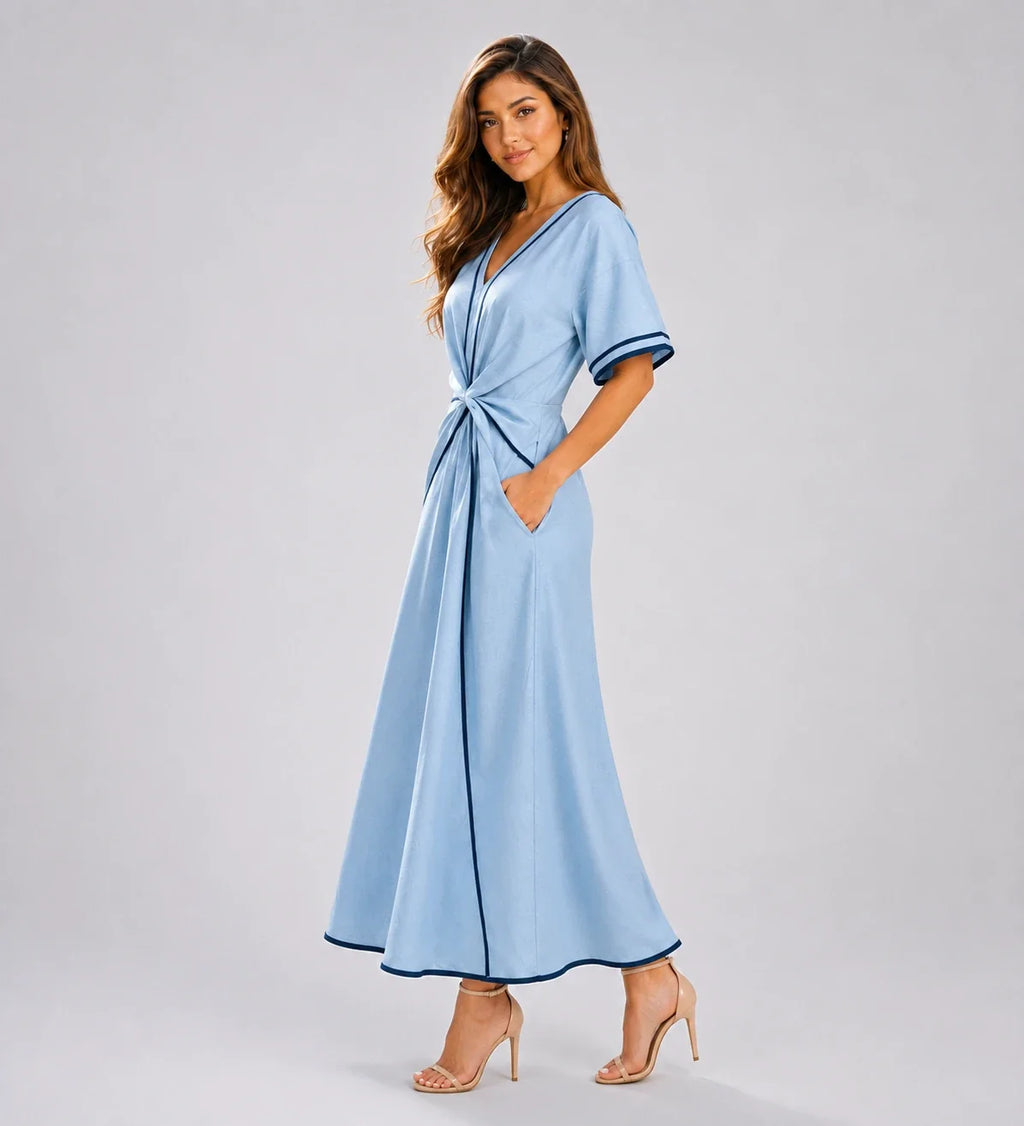 Contrast Piping Resort Dress WHD0606199