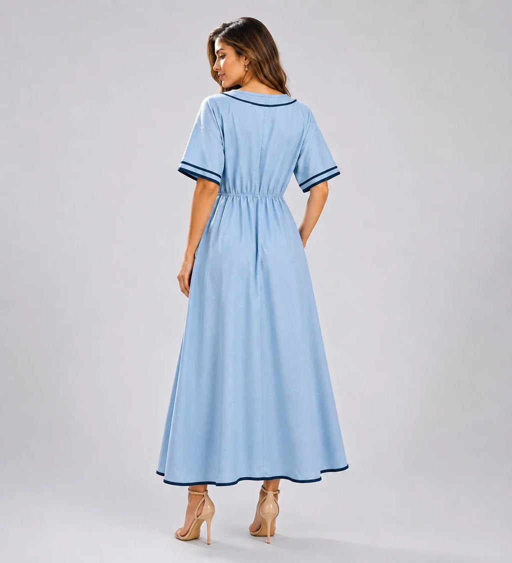 Contrast Piping Resort Dress WHD0606199