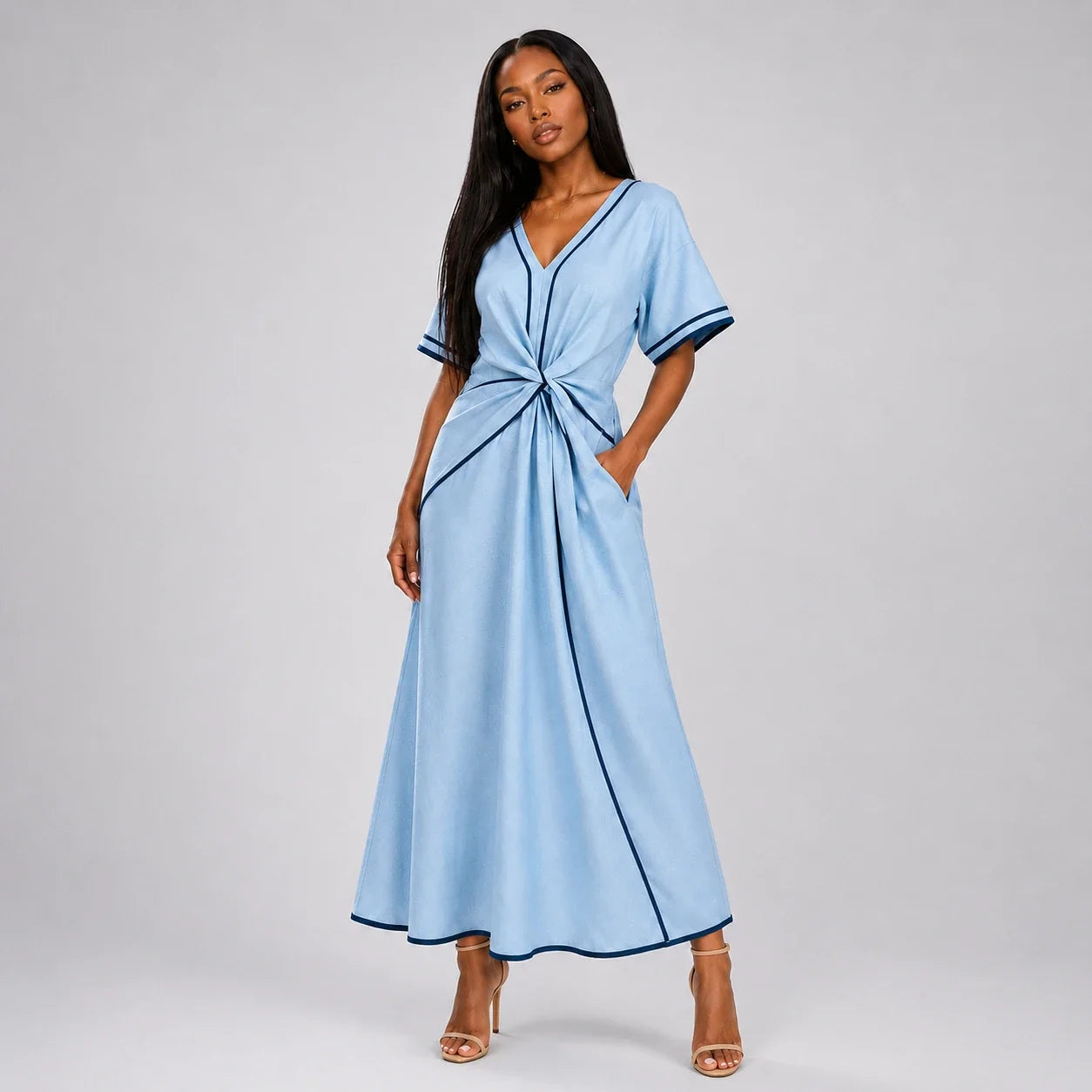 Contrast Piping Resort Dress WHD0606199