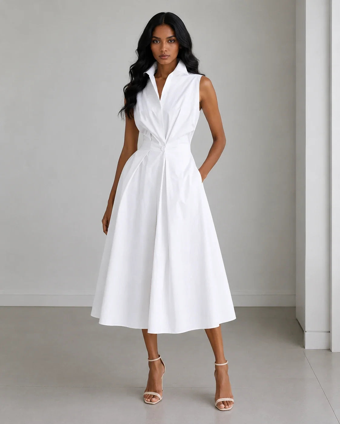 Sleeveless Collared Midi Dress WHD0606200