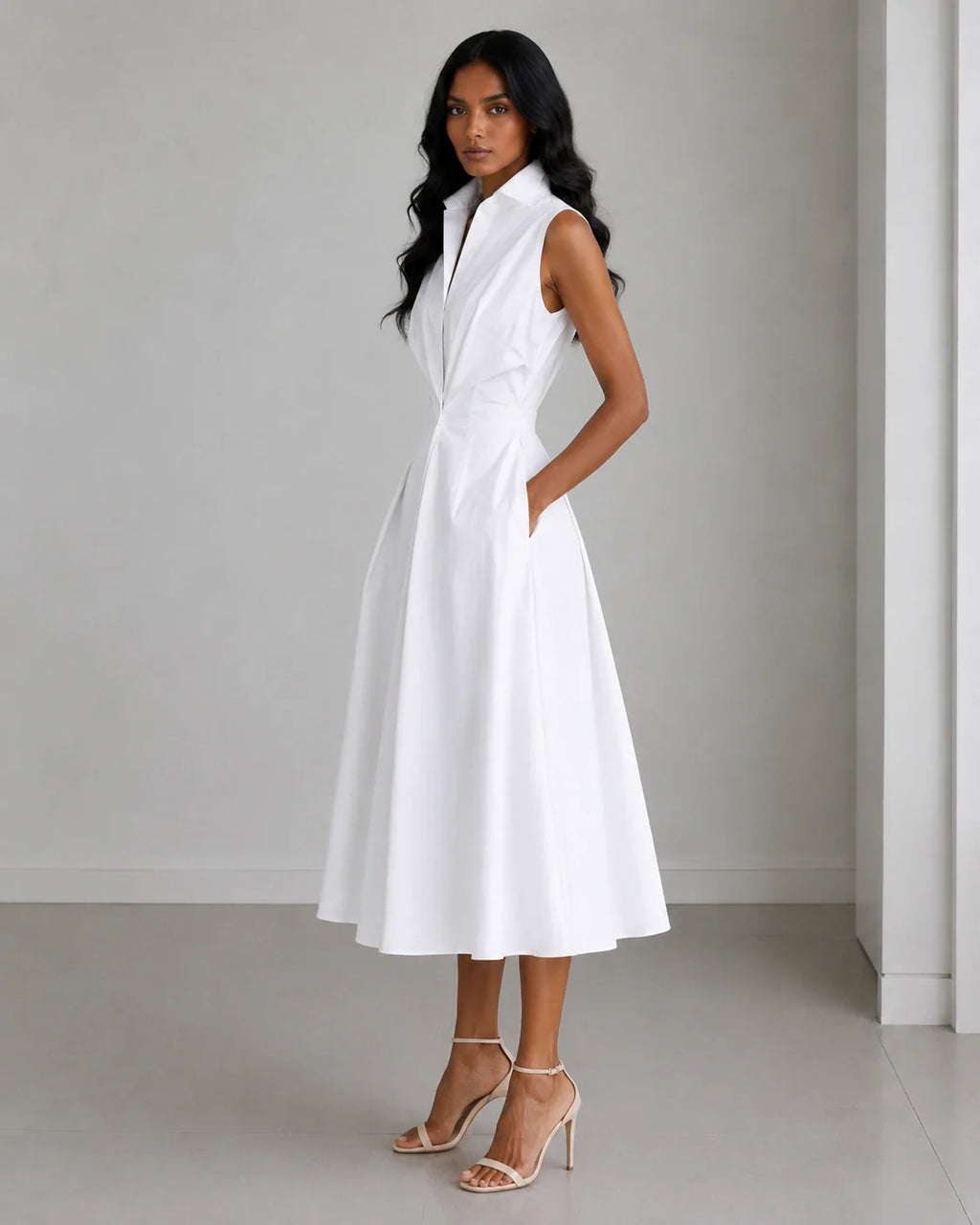 Sleeveless Collared Midi Dress WHD0606200