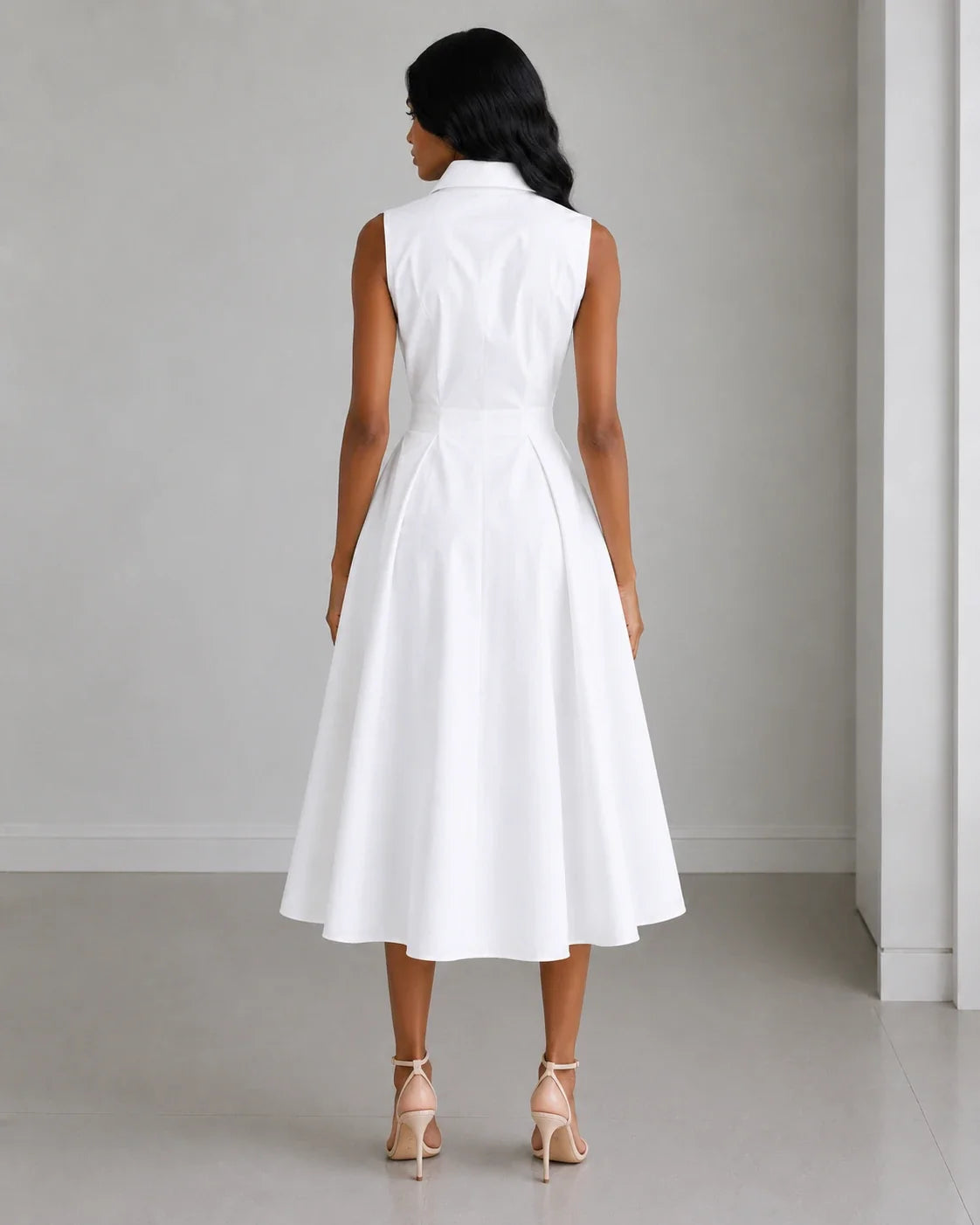 Sleeveless Collared Midi Dress WHD0606200
