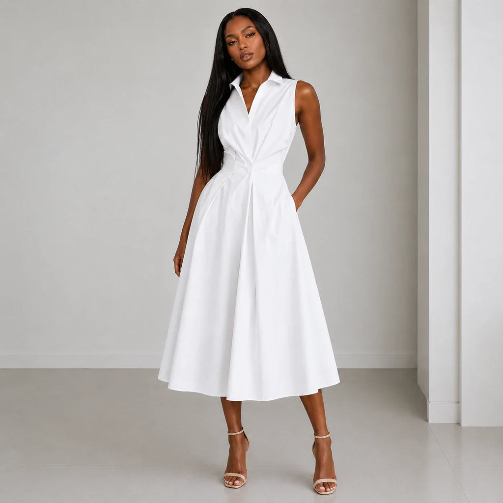 Sleeveless Collared Midi Dress WHD0606200
