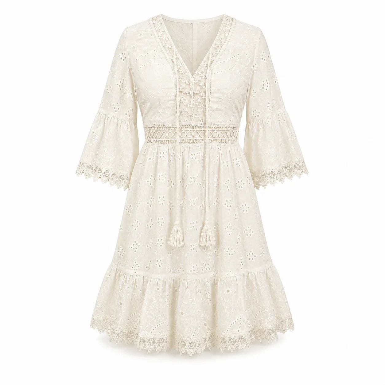 Eyelet Lace Tassel Mini Dress WHD0606201