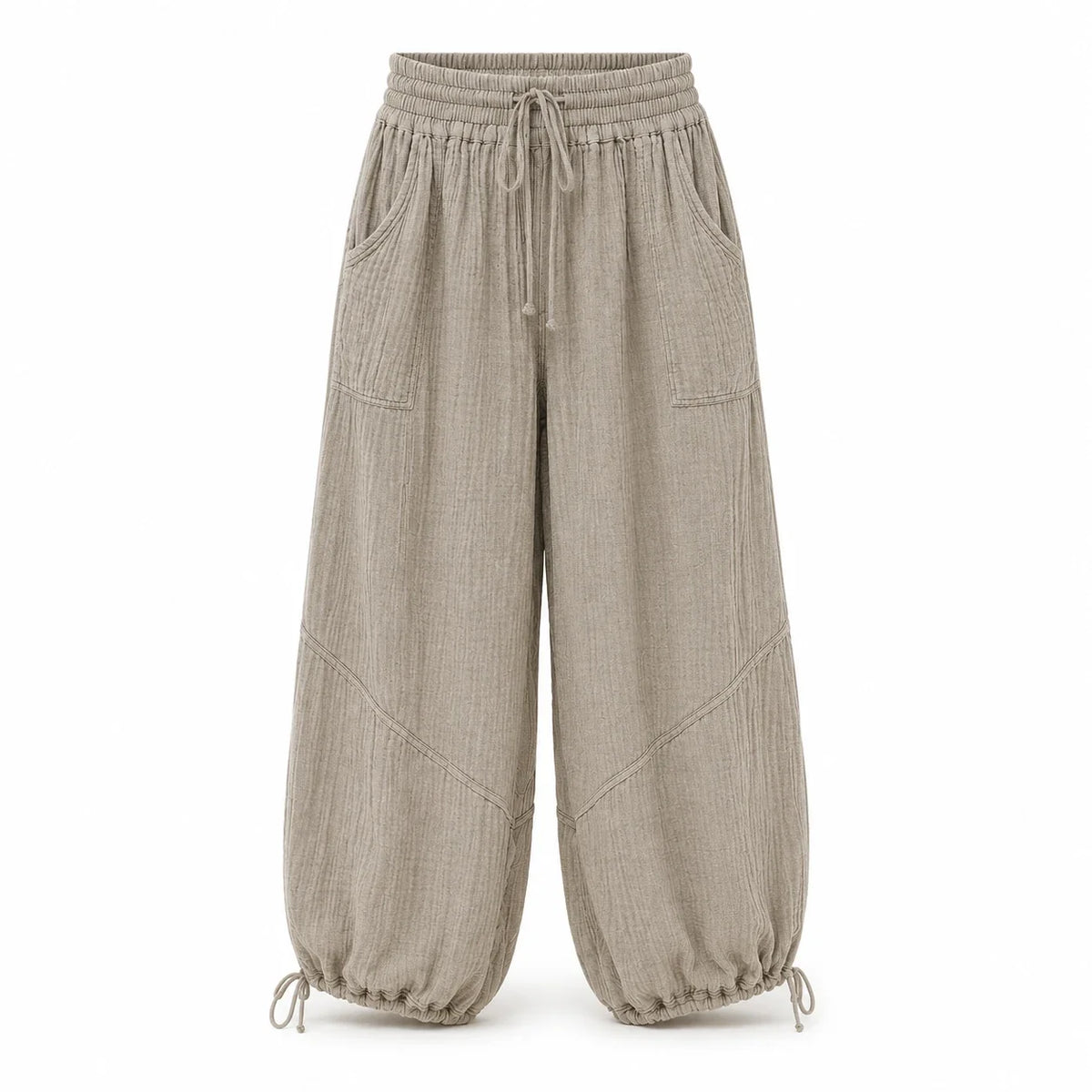 Textured Drawstring Wide Leg Pants WHD0606205