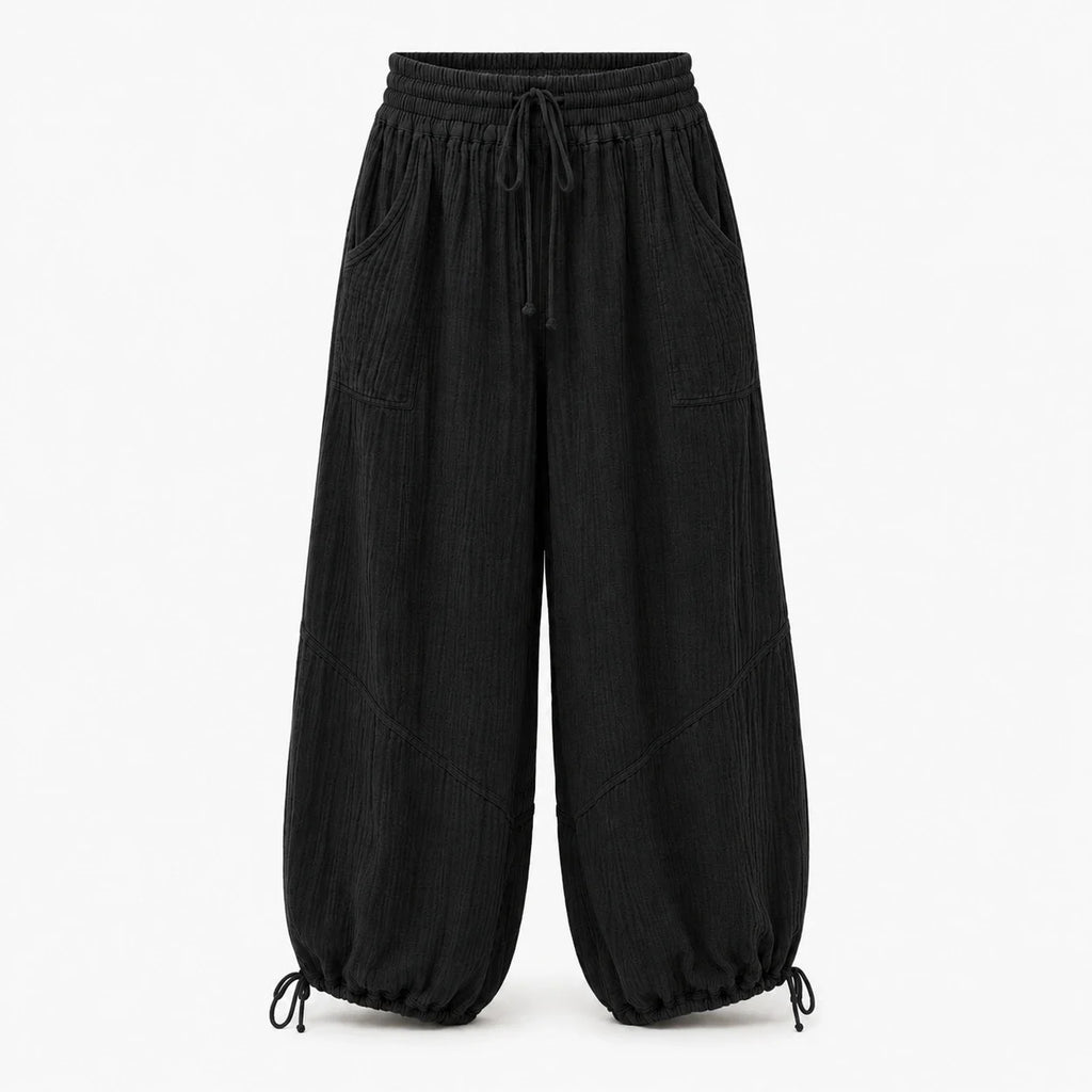 Textured Drawstring Wide Leg Pants WHD0606205