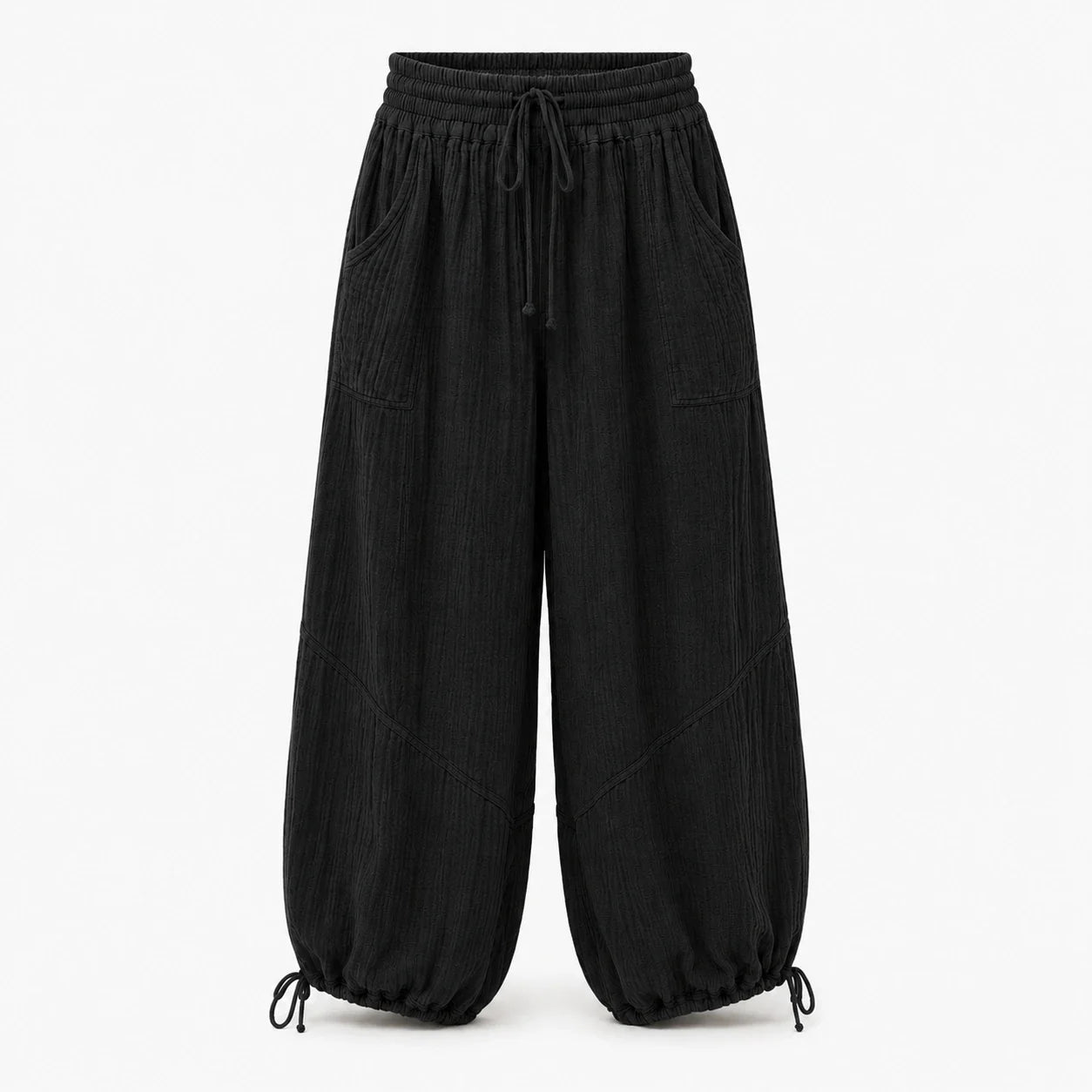 Textured Drawstring Wide Leg Pants WHD0606205