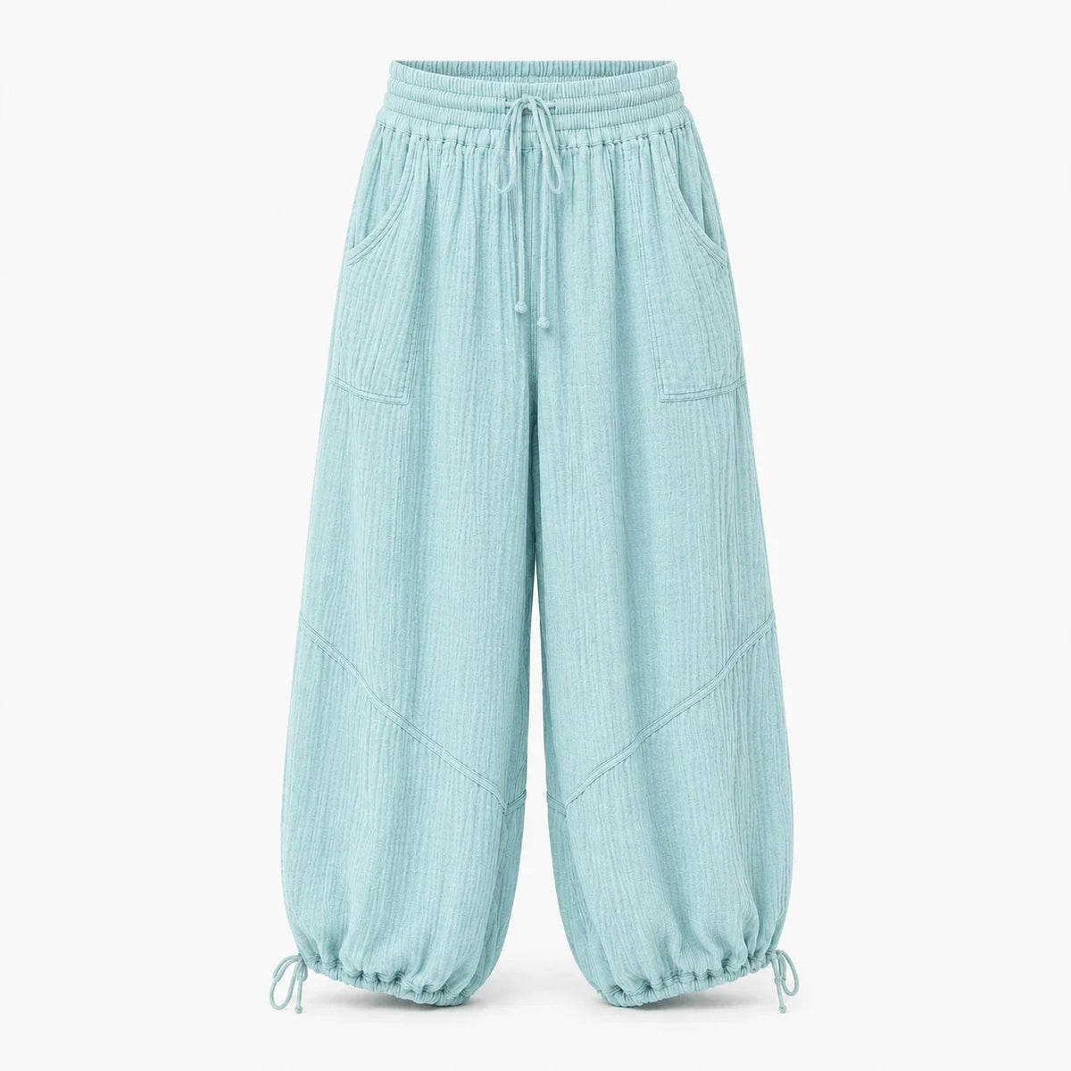 Textured Drawstring Wide Leg Pants WHD0606205