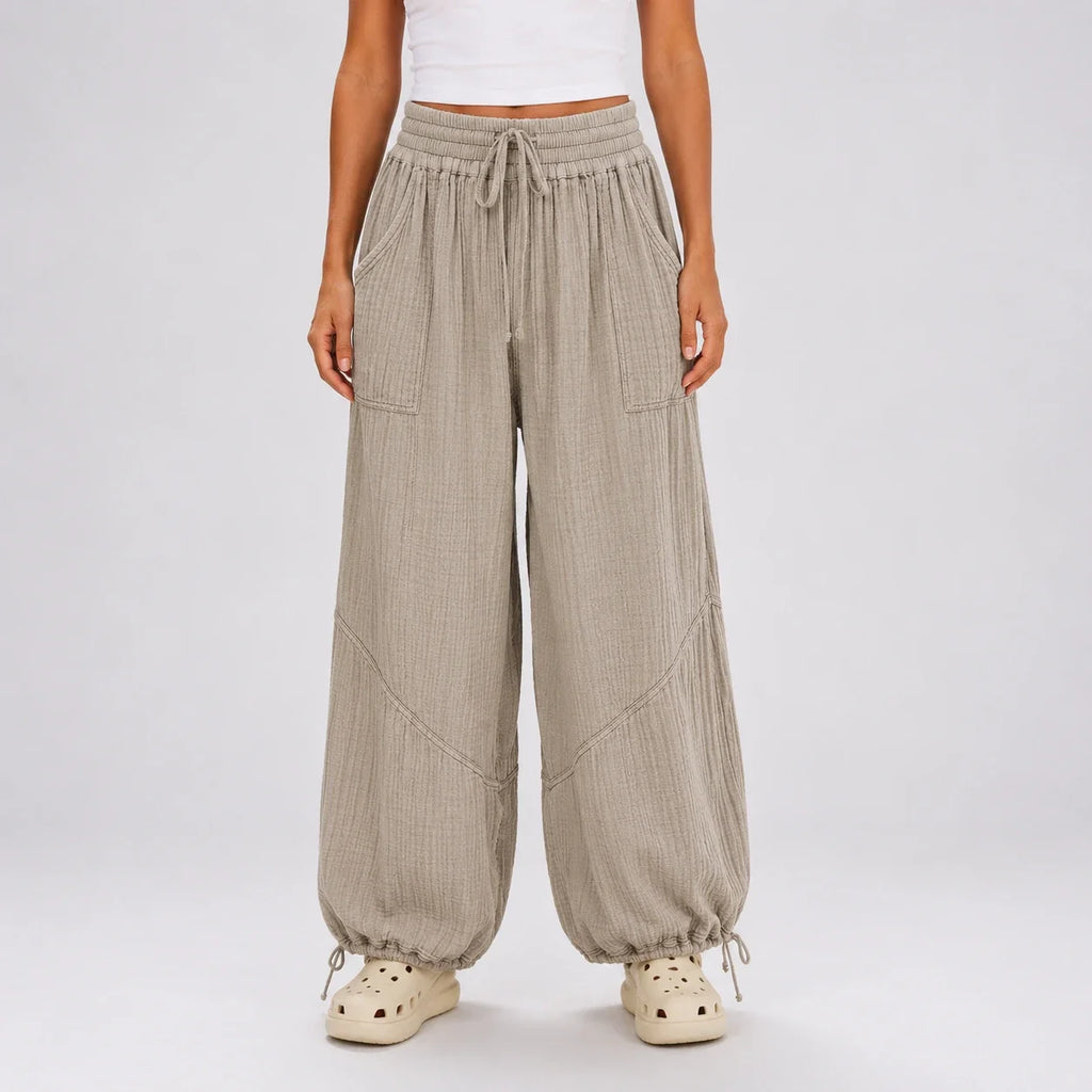 Textured Drawstring Wide Leg Pants WHD0606205