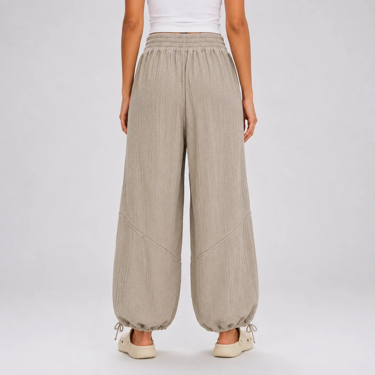 Textured Drawstring Wide Leg Pants WHD0606205