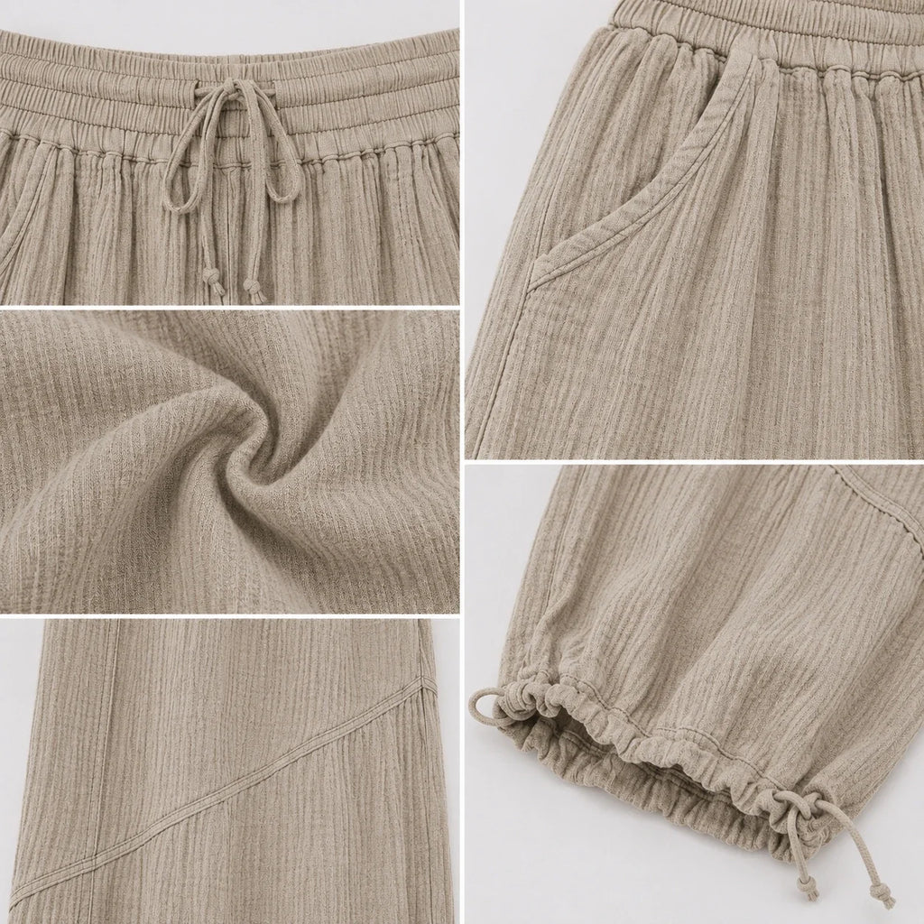 Textured Drawstring Wide Leg Pants WHD0606205