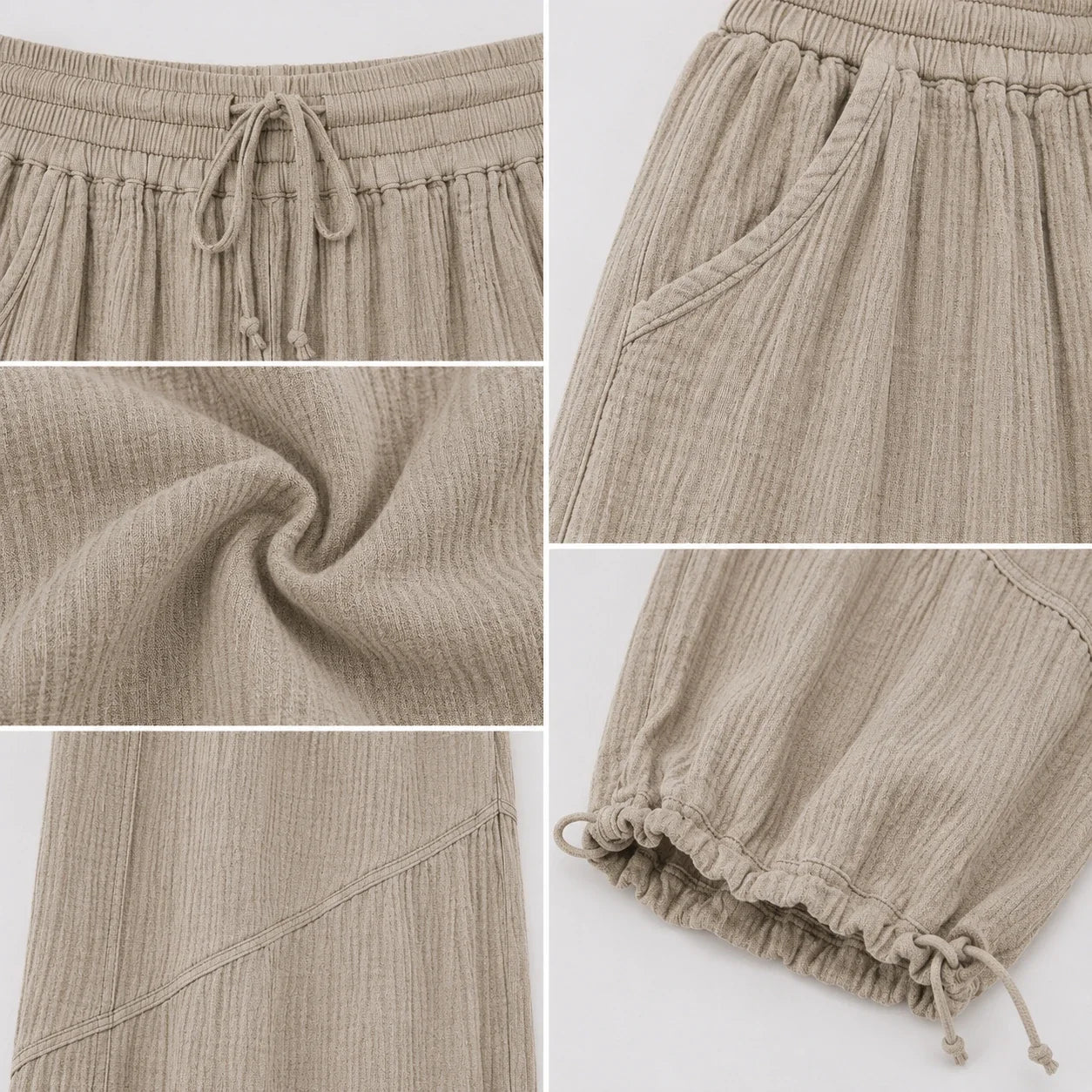 Textured Drawstring Wide Leg Pants WHD0606205