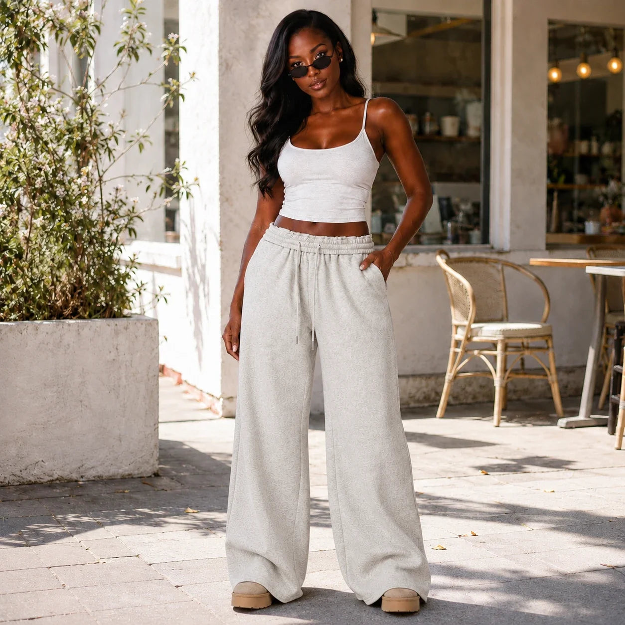 Drawstring Wide Leg Sweatpants WHD0606206