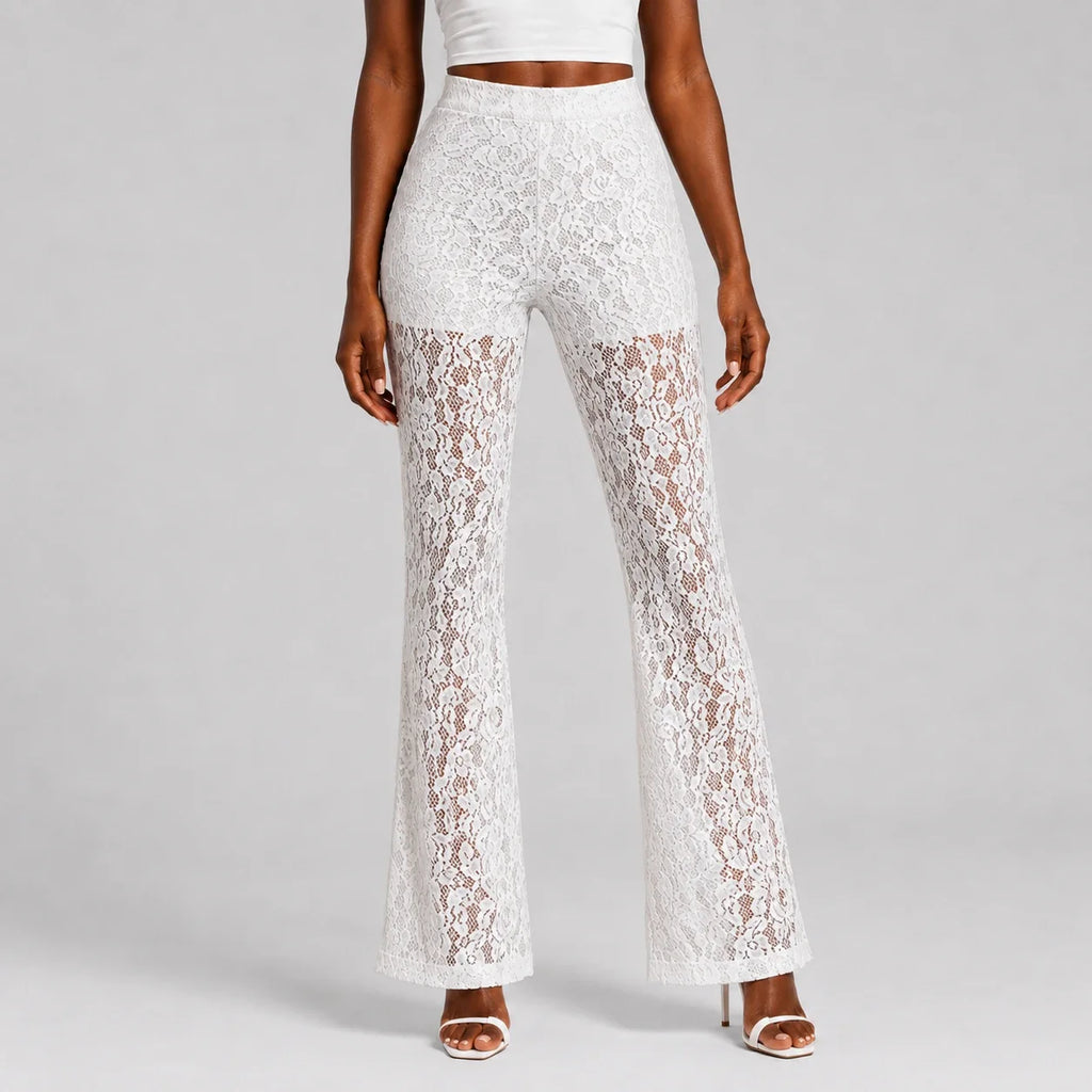 White Lace Flare Pants WHD0606211
