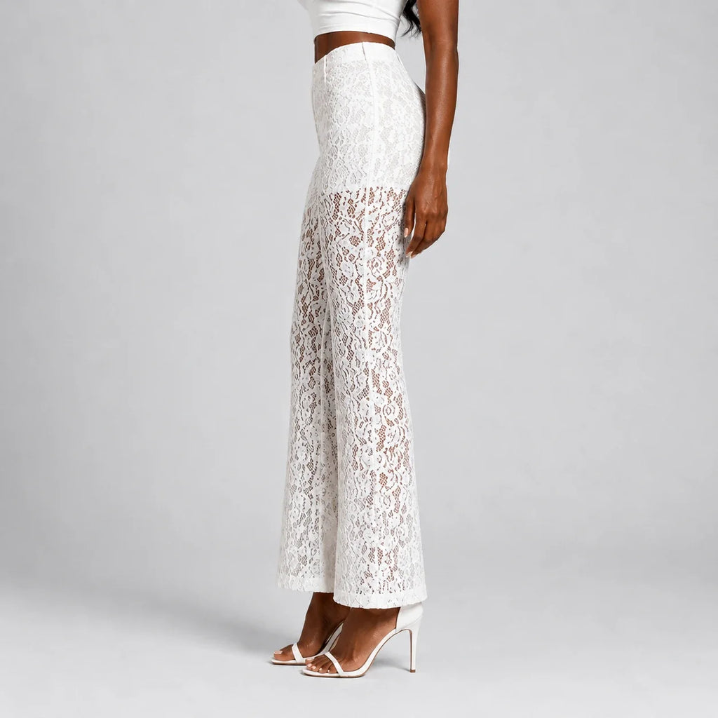 White Lace Flare Pants WHD0606211