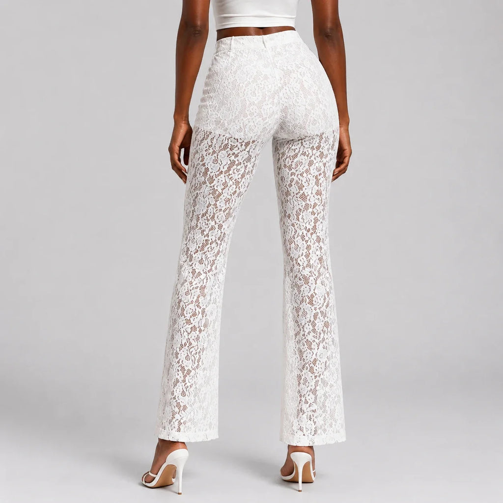 White Lace Flare Pants WHD0606211
