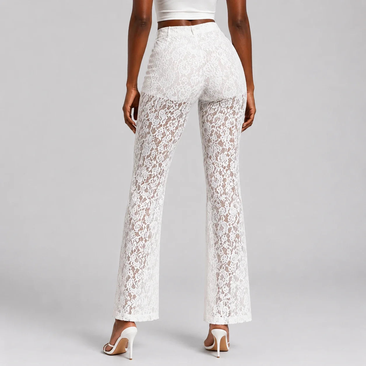 White Lace Flare Pants WHD0606211