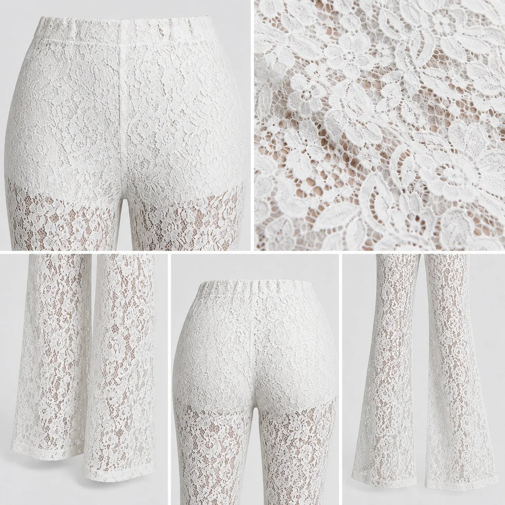 White Lace Flare Pants WHD0606211
