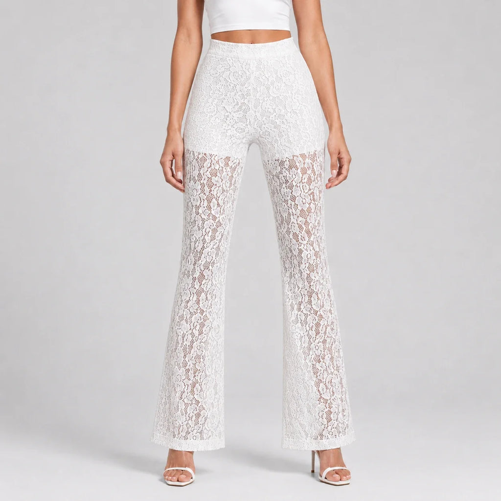 White Lace Flare Pants WHD0606211
