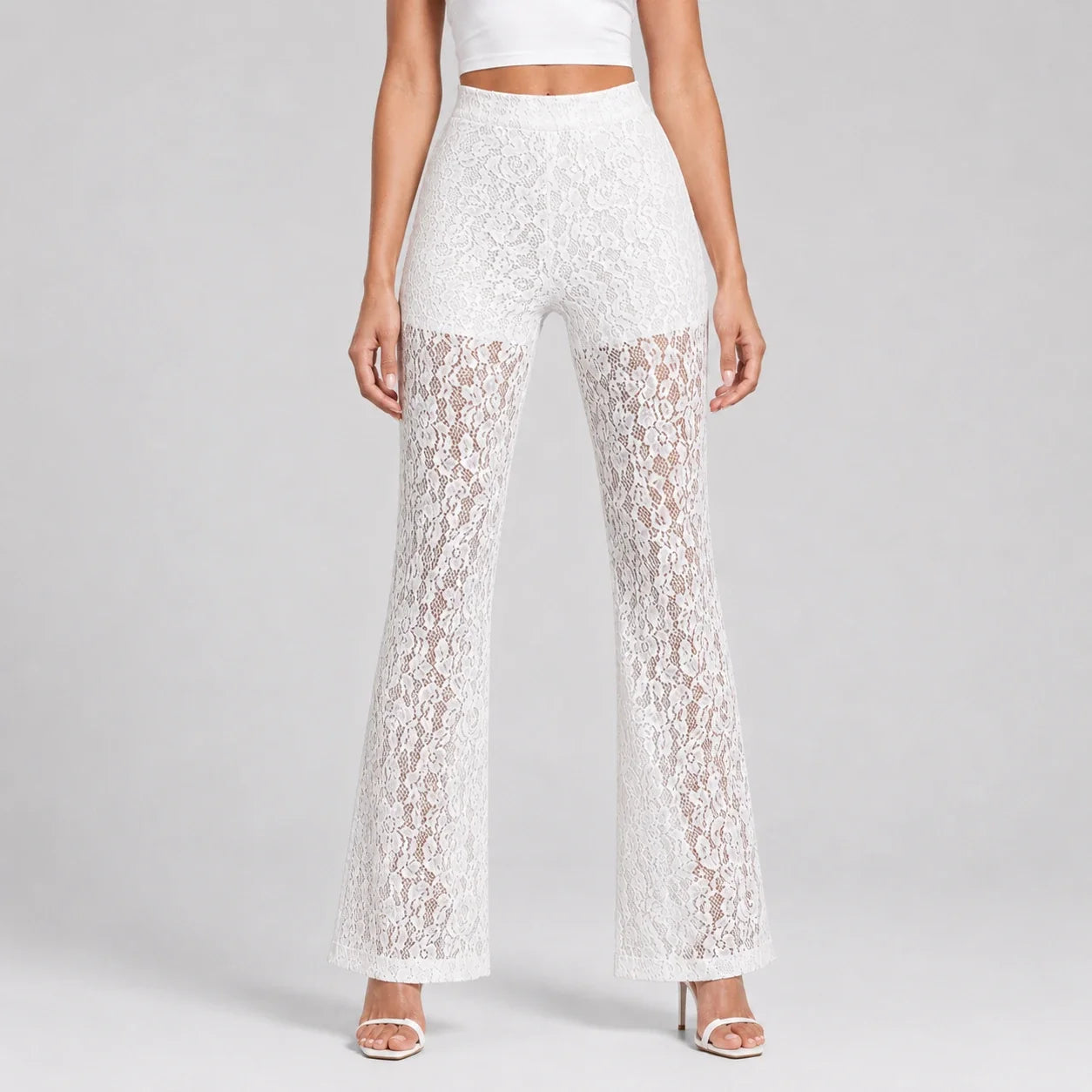 White Lace Flare Pants WHD0606211