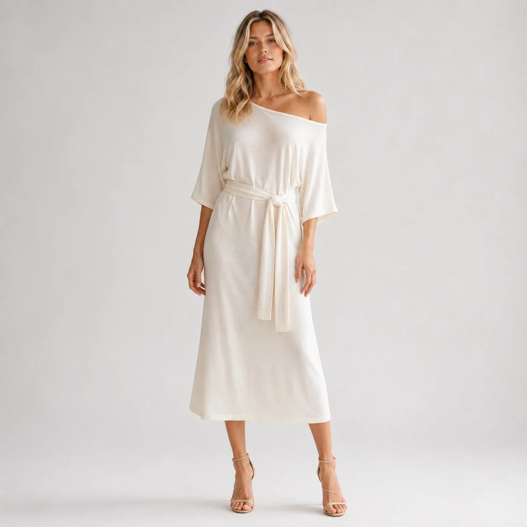 Off-Shoulder Belted Midi Dress WHD0606212