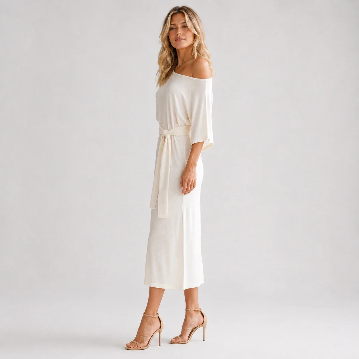 Off-Shoulder Belted Midi Dress WHD0606212