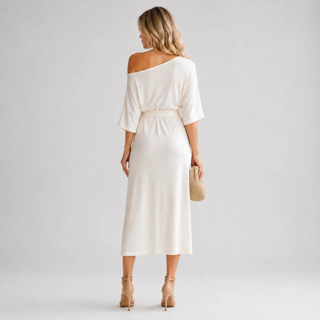 Off-Shoulder Belted Midi Dress WHD0606212