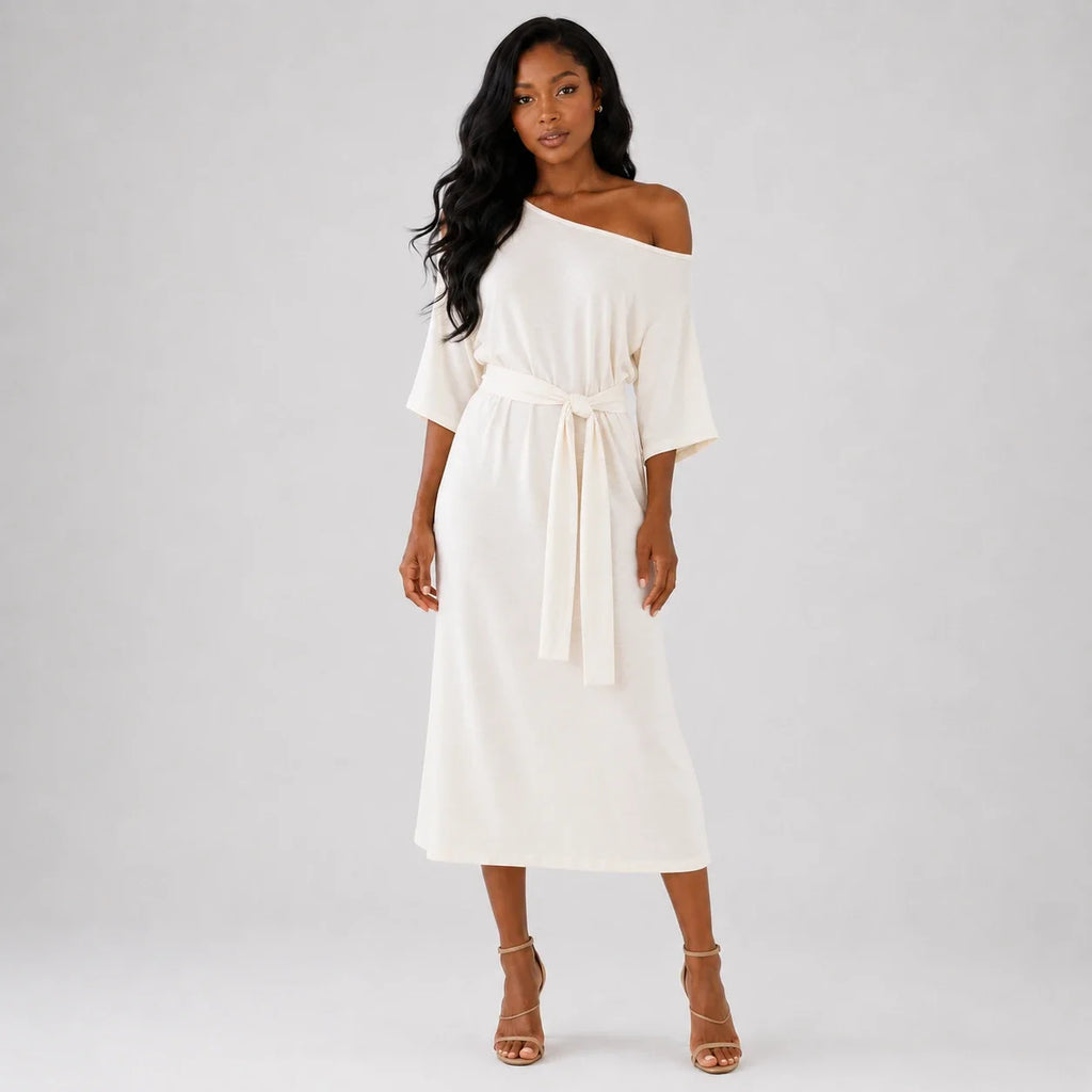 Off-Shoulder Belted Midi Dress WHD0606212