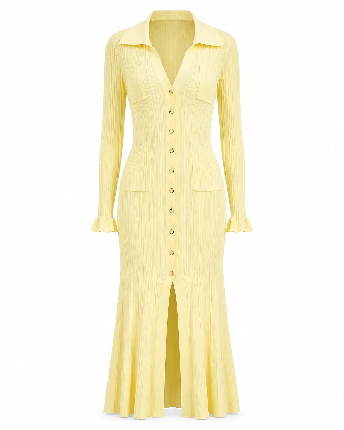Ribbed Button Midi Dress WHD0606213